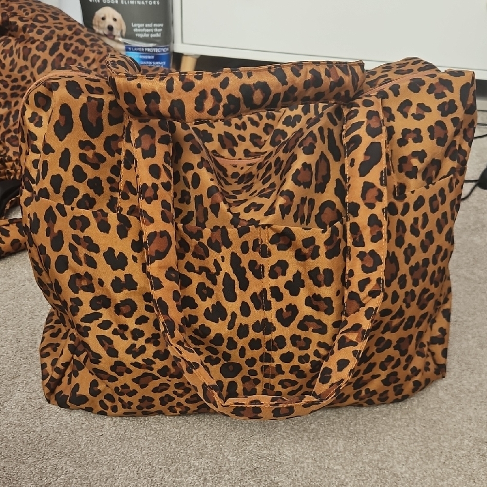 BAGGU Brown and Black Leopard Print Tote Carry On